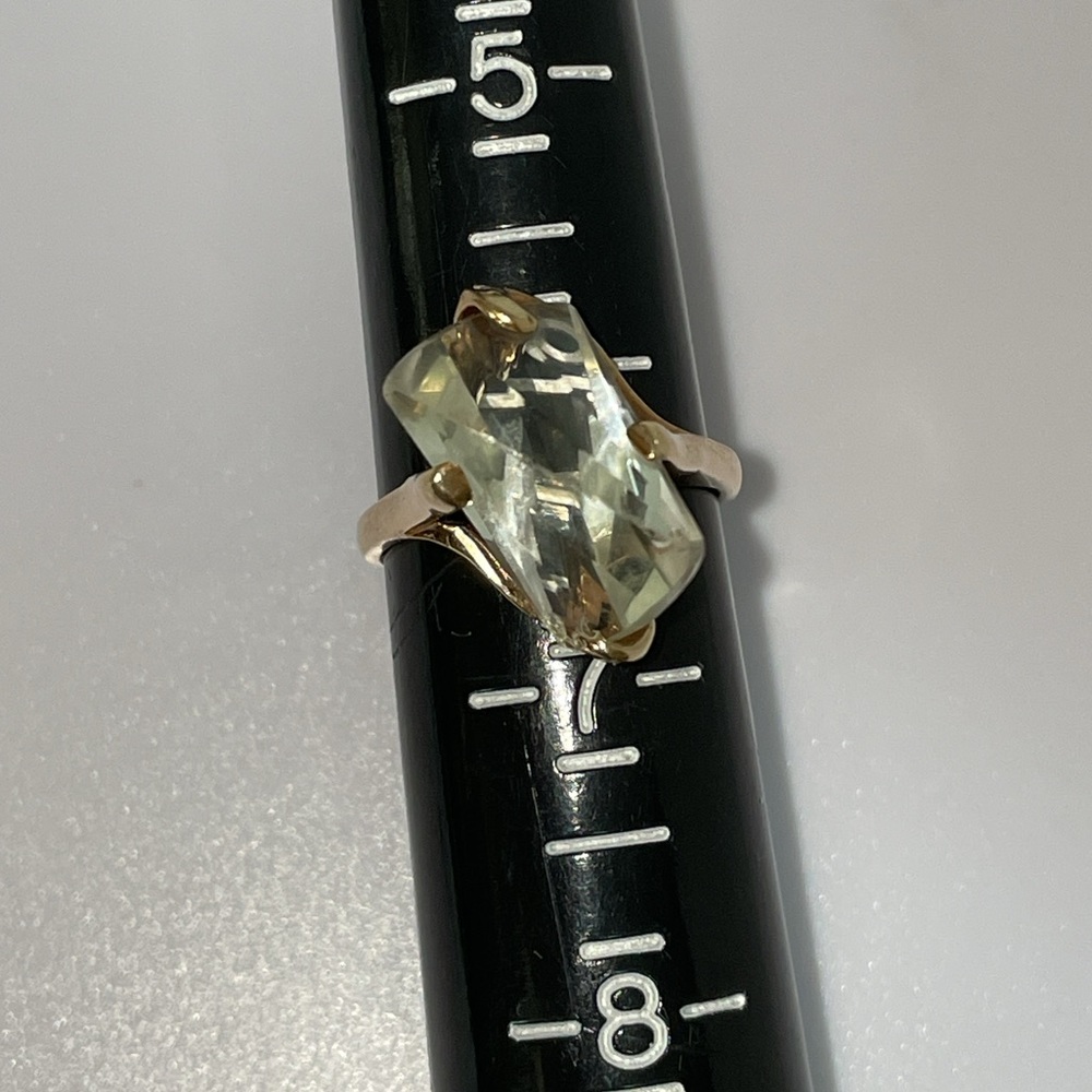 Vintage Solid 10K Yellow Gold Fancy Cut Quartz ? Gemstone Ring Modern (not 14K ) - Picture 11 of 17